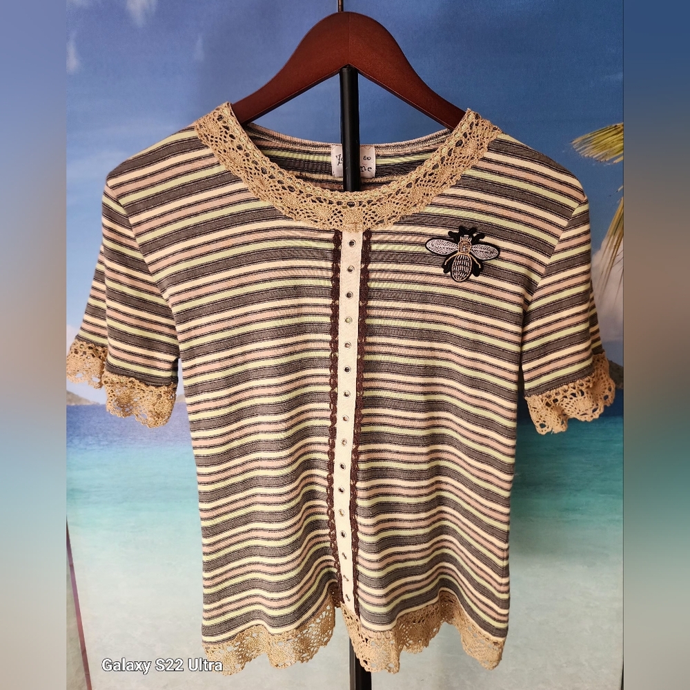 Cream Embellished Short Sleeve Button Down Top